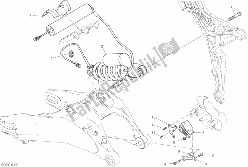 All parts for the Rear Shock Absorber of the Ducati Multistrada 950 S SW Thailand 2020
